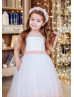 White Tulle Rose Pink Lace Ankle Length Flower Girl Dress